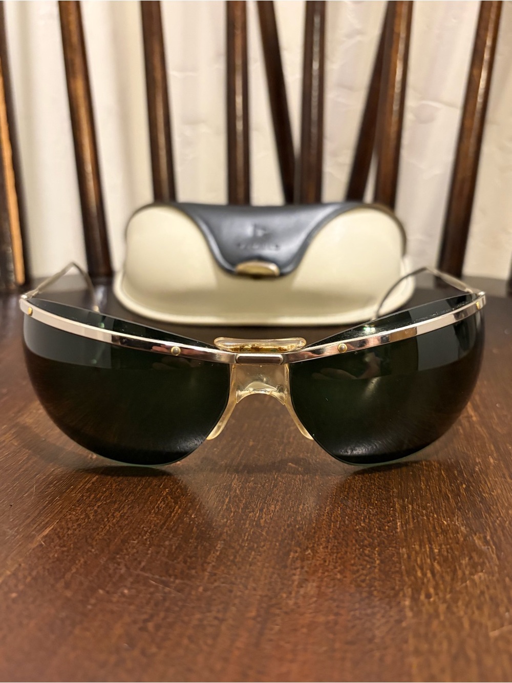 Renauld Sol Armor Sunglasses Silver Iconic Elvis Style Vintage With Case/Papers